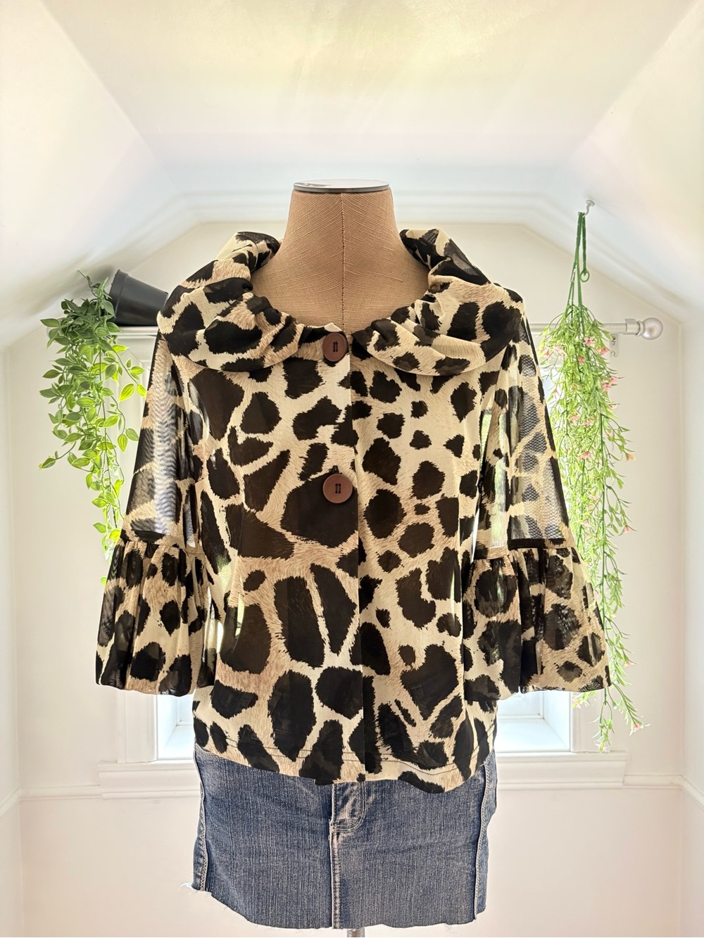Animal Print Peacoat Style Sheer Blouse